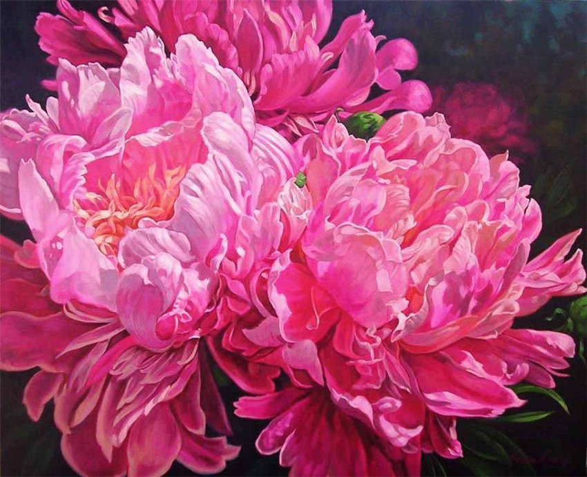 Пышные пиончики - розовые цветы, пионы, цветы, природа, живопись, букет - оригинал