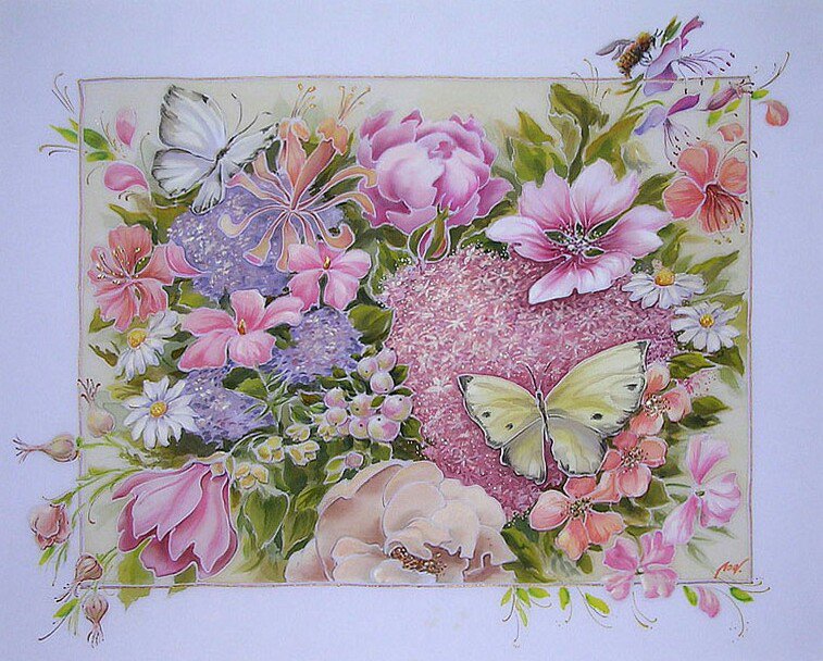 батик "цветы" - оригинал