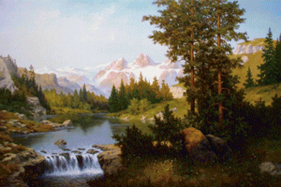 Горный пейзаж - вышивка крестом - предпросмотр