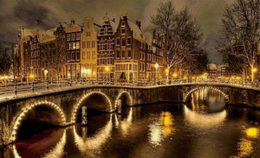 Ночной город - река, пейзаж, ночь, мост, город - предпросмотр