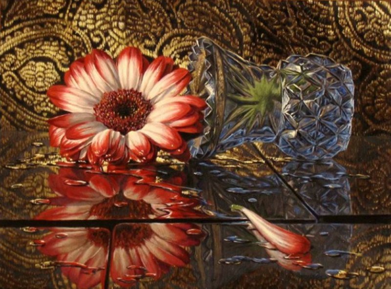 Упавшая ваза с герберой - гербера, герберы, натюрморт, цветы в вазе, ваза, цветы - оригинал