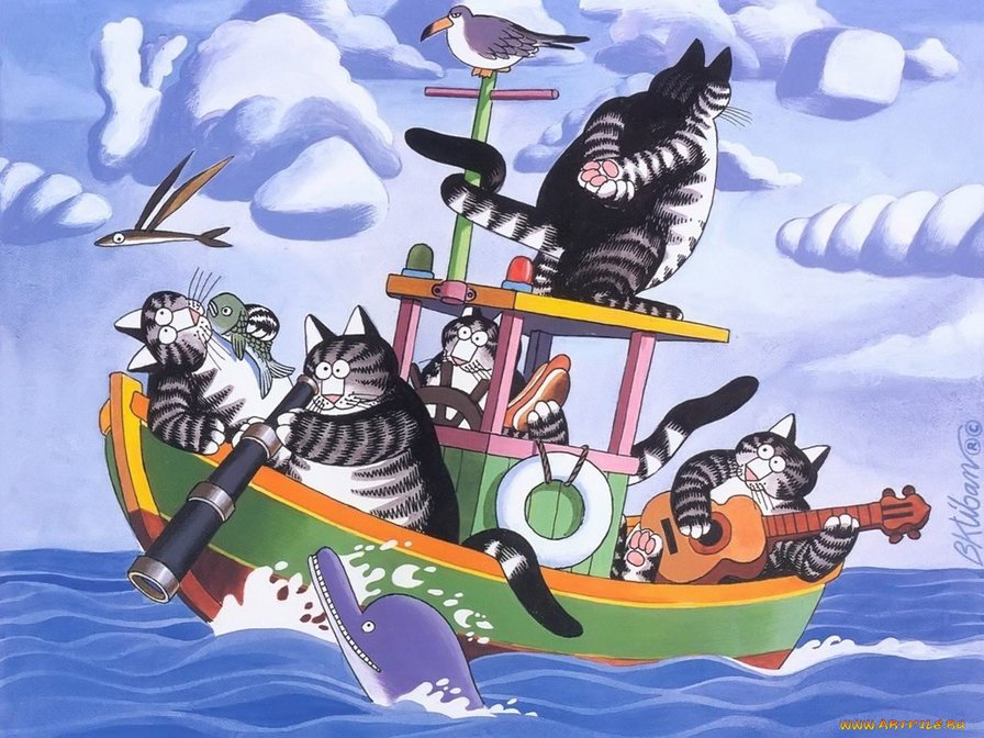 Коты  в лодке - оригинал