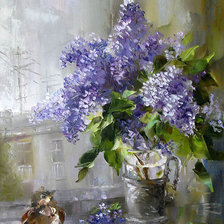 Схема вышивки «воробей с букетом сирени»