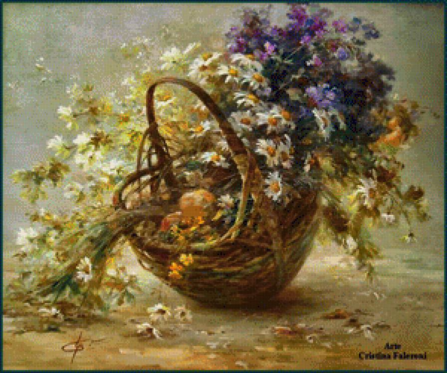 корзина с полевыми цветами 2 - натюрморт, цветы - предпросмотр