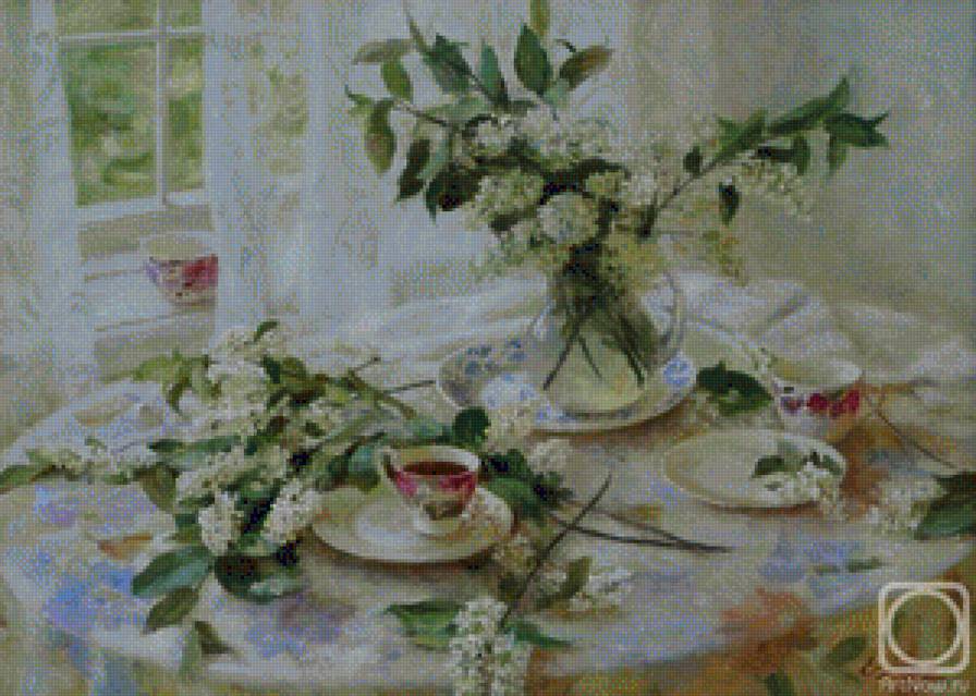 натюрморт с черемухой - цветы, натюрморт - предпросмотр