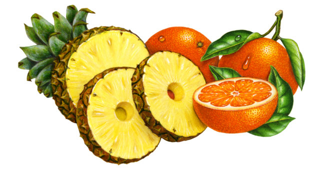 Ананас и мандарины - натюрморт, панно, для кухни, ананас, апельсины, цитрусовые, мандарины - оригинал