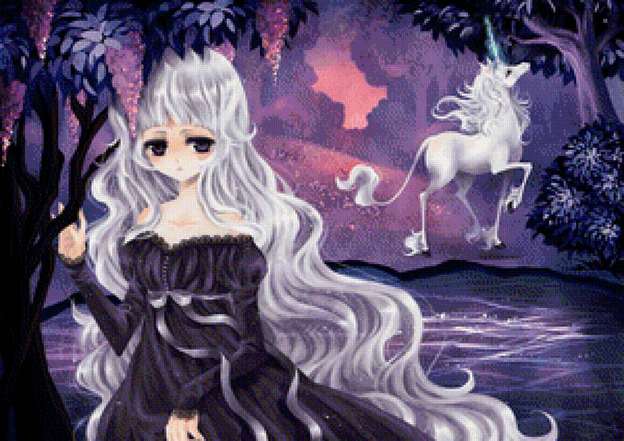 Последний единорог - девушка, единорог, аниме, фентази - предпросмотр