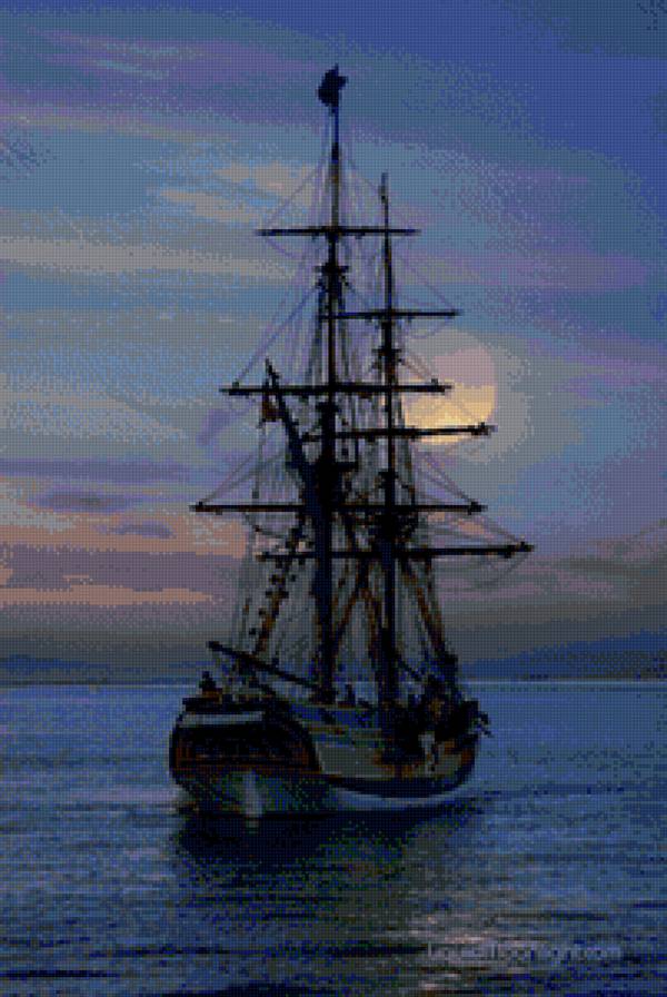 Корабль - море, корабль, ночь - предпросмотр