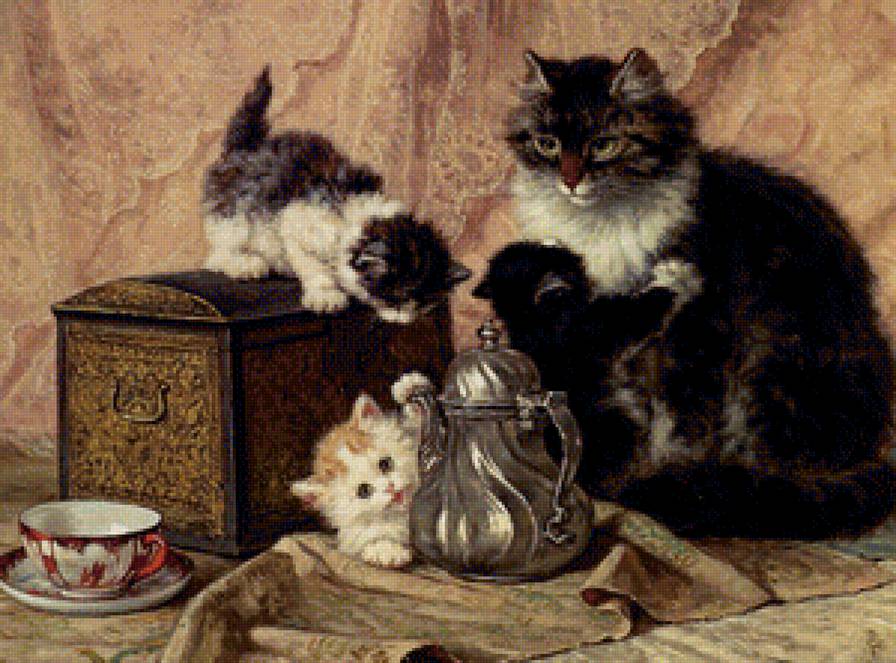 веселое семейство - картина, кошки, животные - предпросмотр