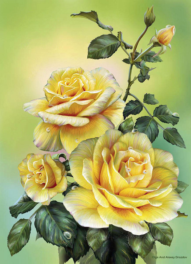 Розы желтые - вышивка крестом - оригинал