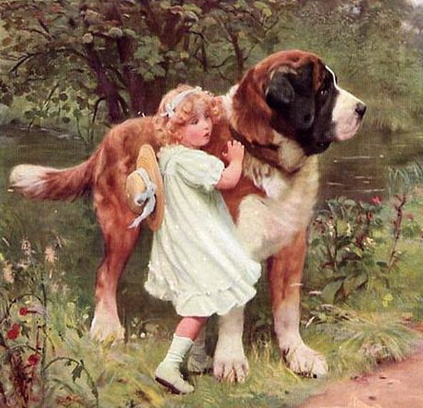 друзья - люди, картина, природа, собаки - оригинал