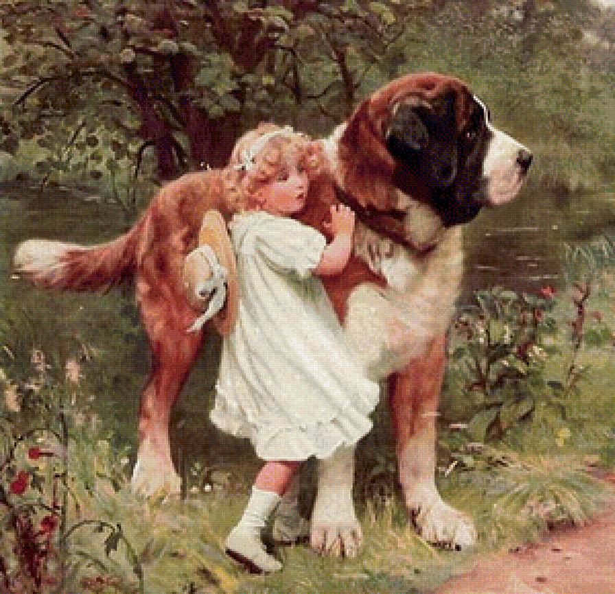 друзья - картина, собаки, люди, природа - предпросмотр