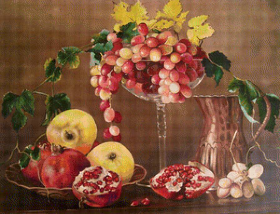 натюрморт с фруктами - натюрморт, виноград, фрукты - предпросмотр