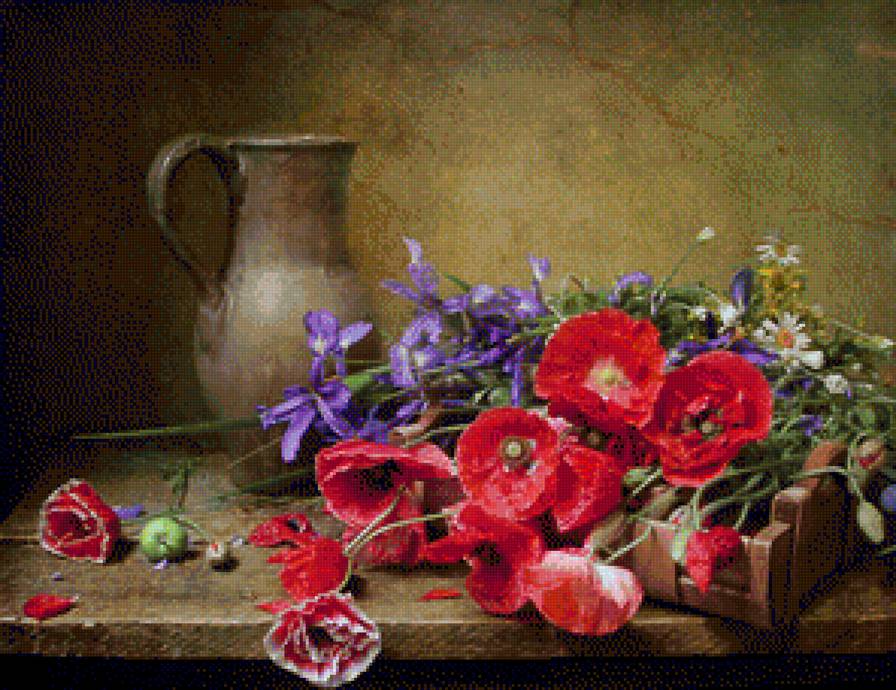 натюрморт с кувшином и макми - цветы, натюрморт - предпросмотр