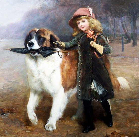 девочка с собакой - картина, собаки, люди - оригинал