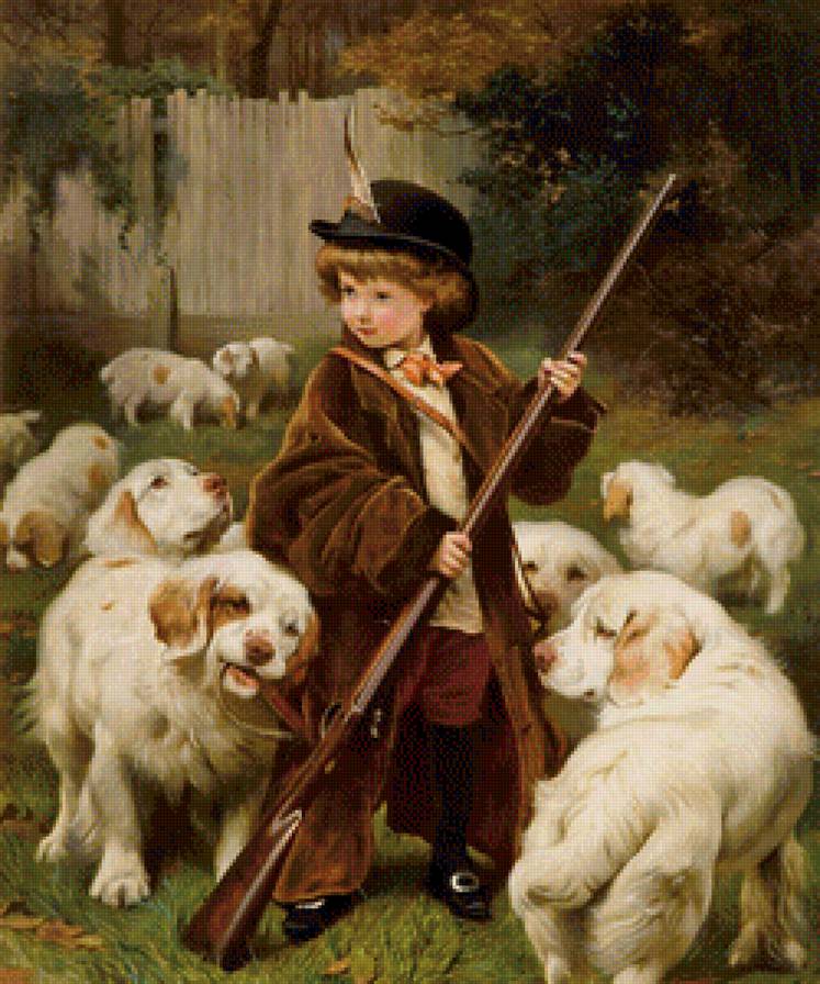 на охоту... - собаки, люди, картина - предпросмотр