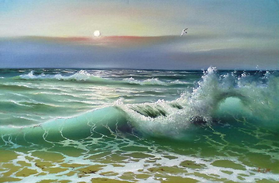 Серия "Морские пейзажи" - волна, восход, прибой, море, закат - оригинал