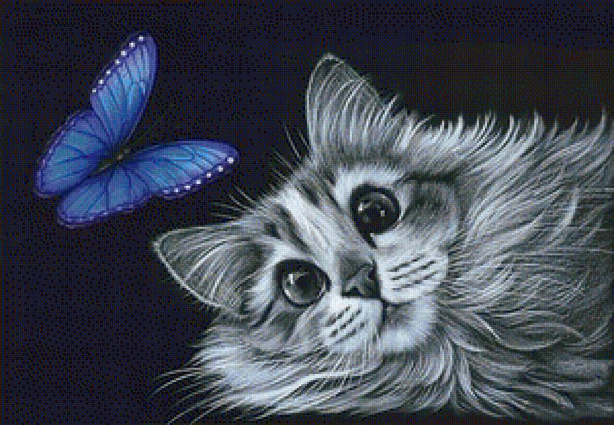 милее кошки - зверя нет - кошка, кошки, бабочка, домашние животные, бабочки, кот - предпросмотр