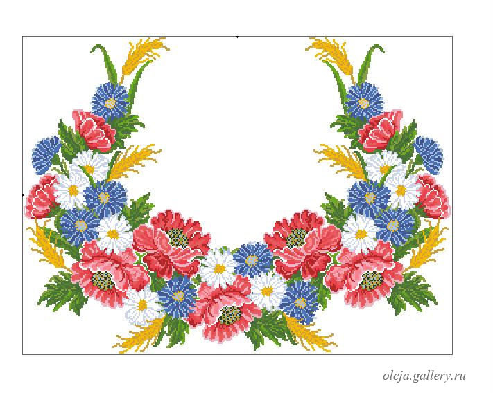 Волошки та маки - вышиванка, маки, васильки, колоски - оригинал