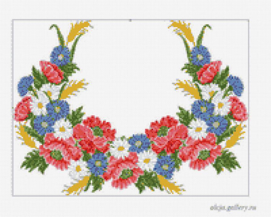 Волошки та маки - васильки, маки, колоски, вышиванка - предпросмотр