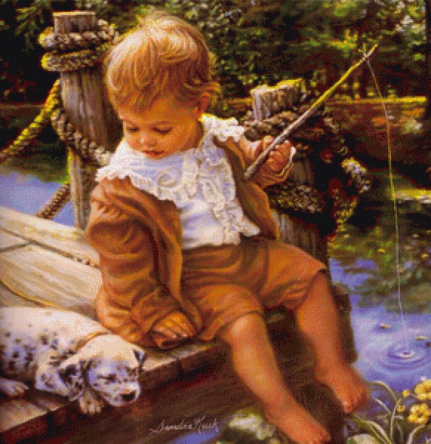 на рыбалке - рыбалка, водоем, дети, собаки - предпросмотр