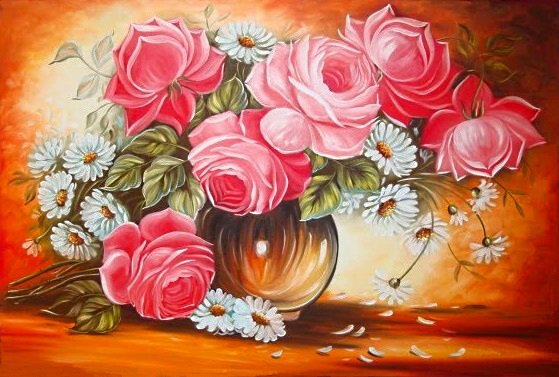 роза нежная - розовые цветы, роза, ромашки, розы, маргаритки, белые цветы, букет - оригинал