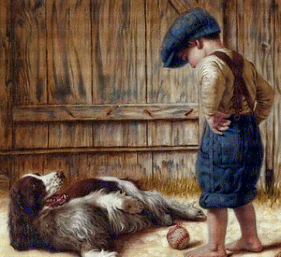 друзья - картина, люди, собаки - предпросмотр