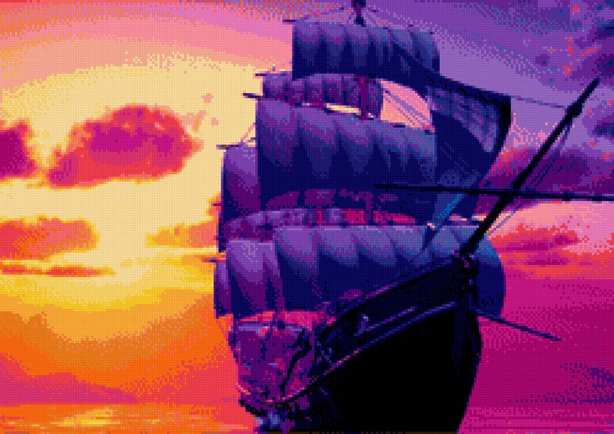 Корабль - закат, море, корабль - предпросмотр