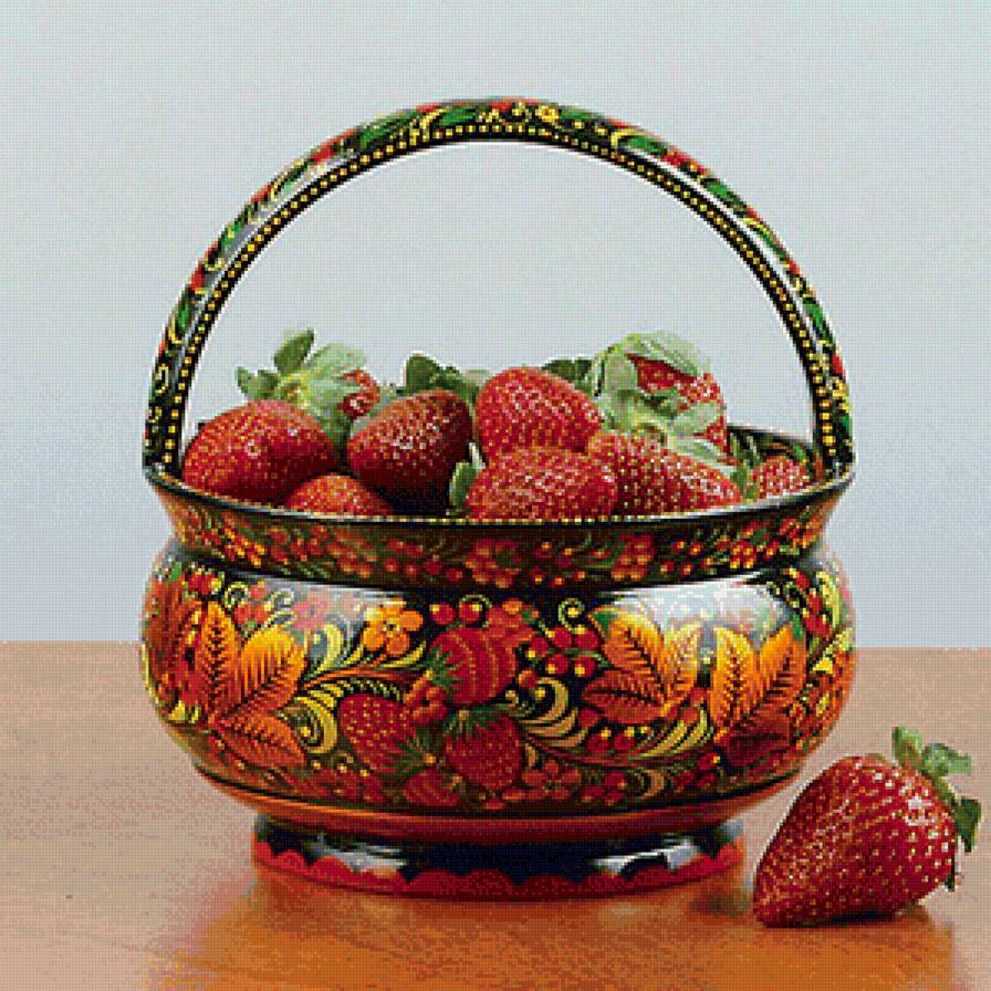 хохлома - ваза, клубника, роспись - предпросмотр