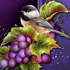 Оригинал схемы вышивки «птичка и виноград» (№1190643)