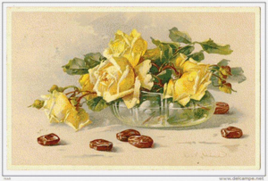 Розы в вазе - вышивка крестом - предпросмотр