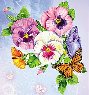 Анютины глазки и бабочка - цветы, бабочка - оригинал