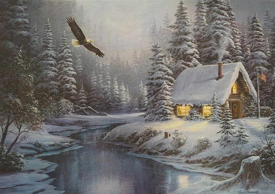 Зимний вечер - пейзаж, зима - оригинал