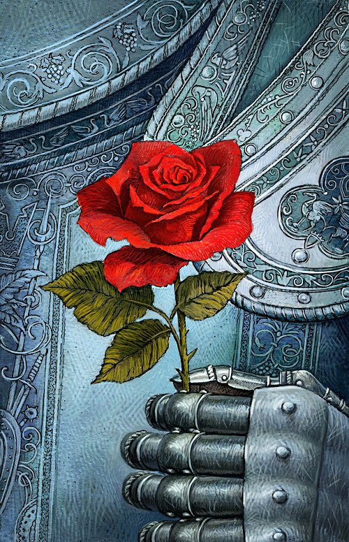 любимой - доспехи, рыцарь, красные цветы, роза - оригинал