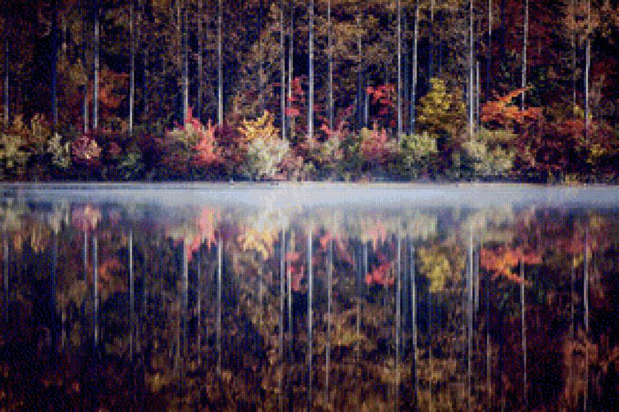 лес в отражении - осень., озеро, лес, отражение - предпросмотр