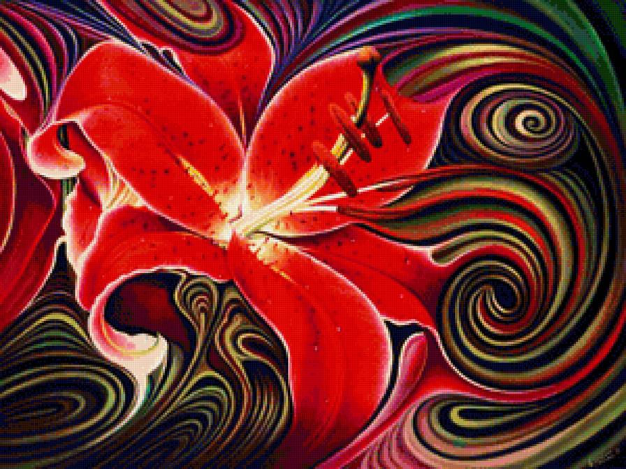 Дивный цветок - живопись, цветок, цветы, панно, лилия, абстракция, красные цветы - предпросмотр