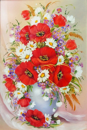 Полевые цветы - колоски, букет, ромашки, цветы в вазе, маки, пенель, полевые цветы - оригинал