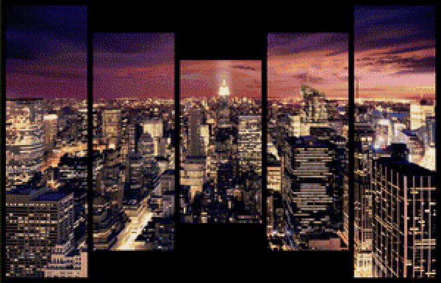Ночной Нью-Йорк - модульная картина, город, пейзаж, ночь, нью-йорк, огни - предпросмотр