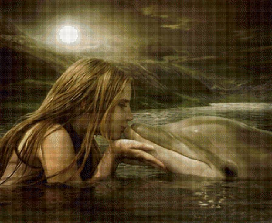 дельфин и русалка2 - девушка, дельфин - предпросмотр