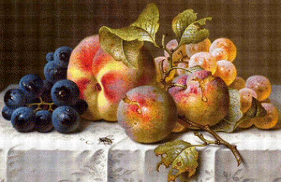 Натюрморт - персик, виноград, на кухню, фрукты - предпросмотр