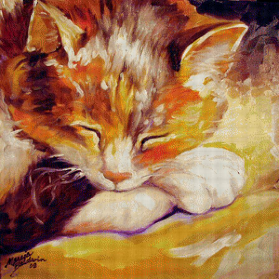 сладкий сон - домашние животные, кошка, картина, живопись - предпросмотр