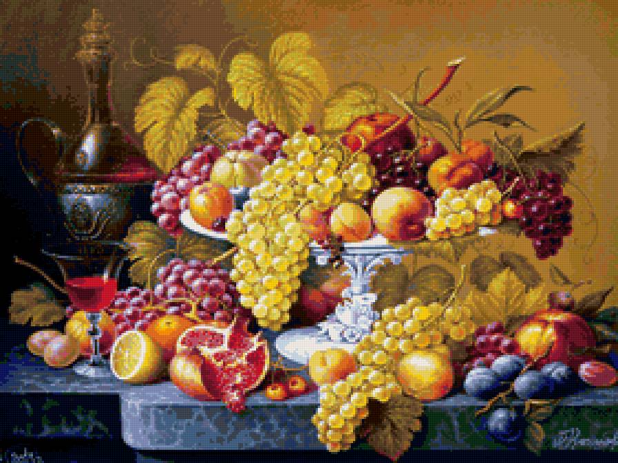 натюрморт с виноградом - натюрморт, фрукты - предпросмотр