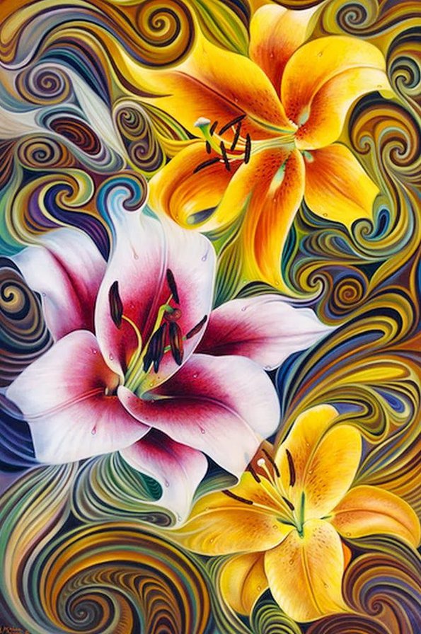 Трио - живопись, букет, абстракция, лилии, дивный цветок, цветы, панно, панель - оригинал