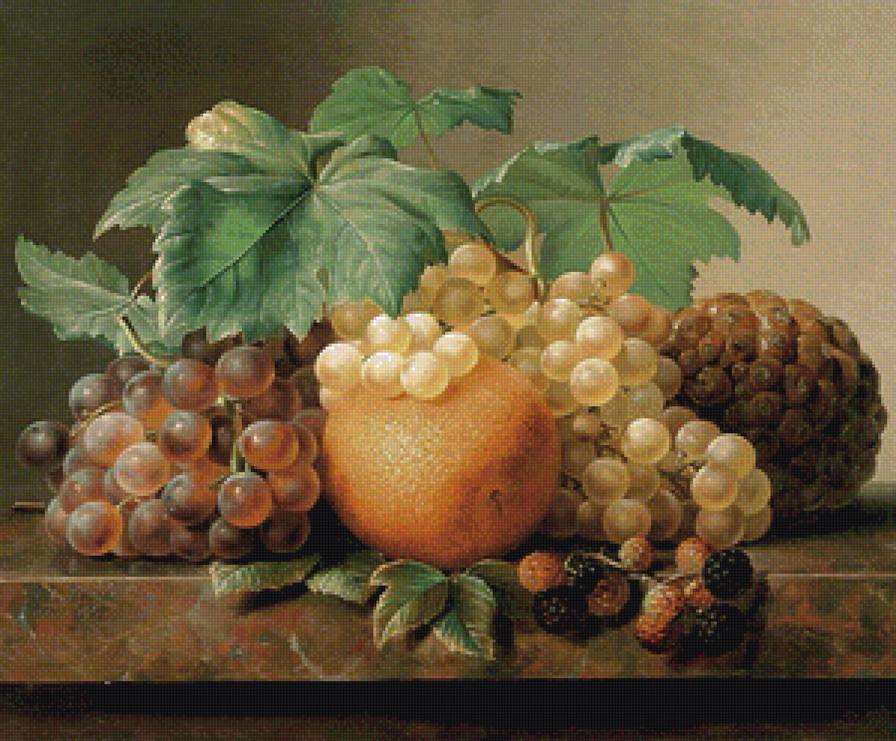 Натюрморт с фруктами на мраморном карнизе - натюрморт, фрукты - предпросмотр