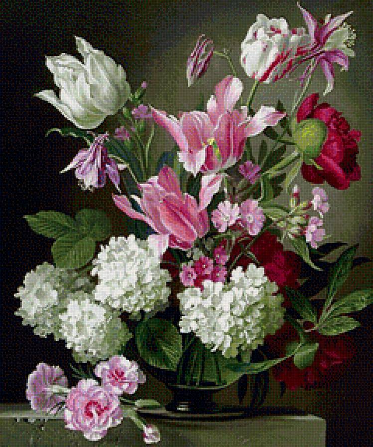 Букет с калиной - натюрморт, букет, тюльпаны, калина - предпросмотр