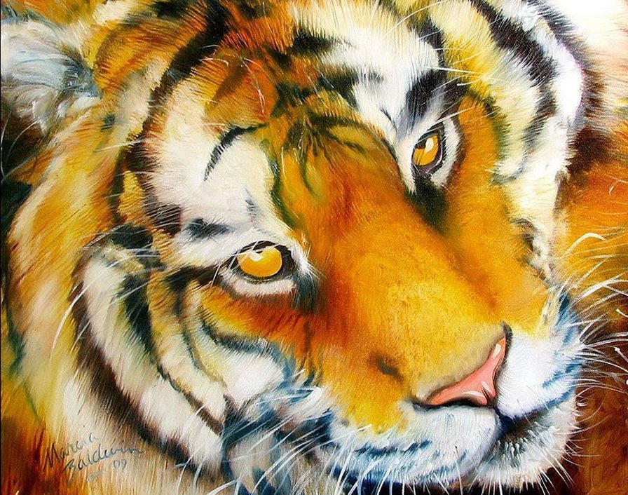 тигр - живопись, картина, тигры, дикие животные - оригинал