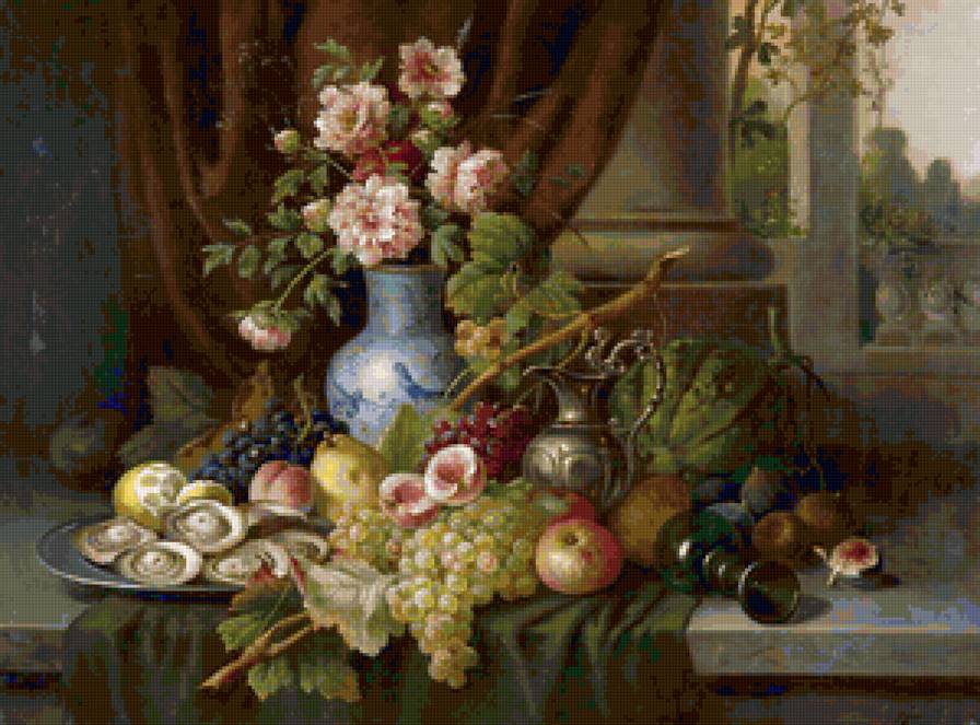 натюрморт - фрукты, цветы - предпросмотр