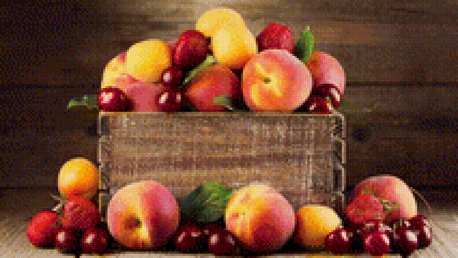 Фрукты - клубника, фрукты, абрикосы, персики, черешня - предпросмотр