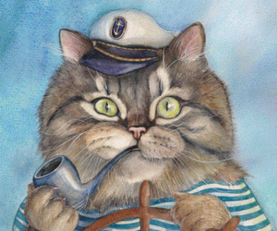 Морячок - животные, море, штурвал, кот - предпросмотр