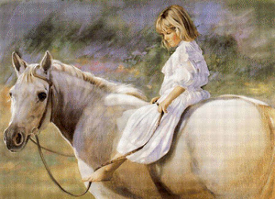 прогулка верхом - картина, лошади, дети, природа - предпросмотр